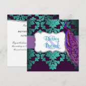 Paarse Peacock en Blauwgroen uitnodigingen voor he (Voorkant / Achterkant)