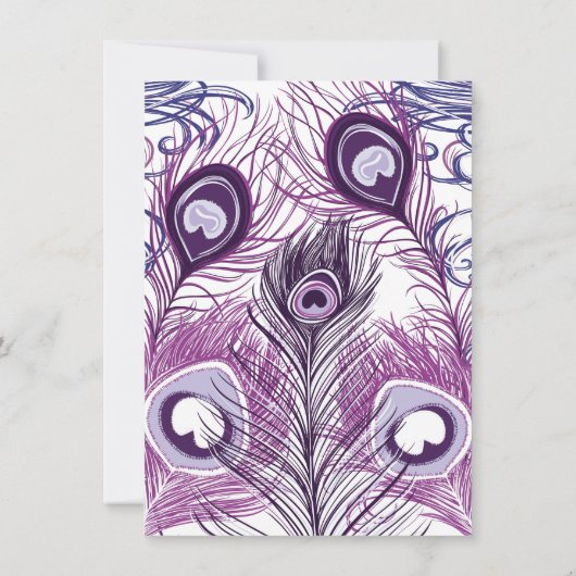 Paarse Peacock Feathers Birthday Party Invitations Kaart (Achterkant)
