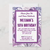 Paarse Peacock Feathers Birthday Party Invitations Kaart (Voorkant)