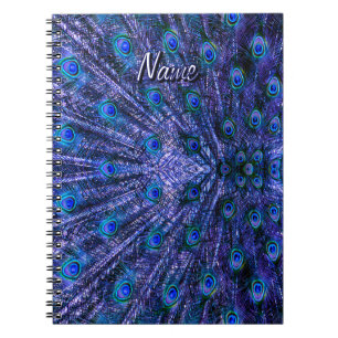 Paarse Peacock Feathers Custom Name Notitieboek