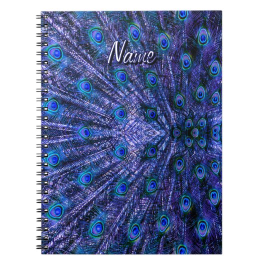 Paarse Peacock Feathers Custom Name Notitieboek (Voorkant)