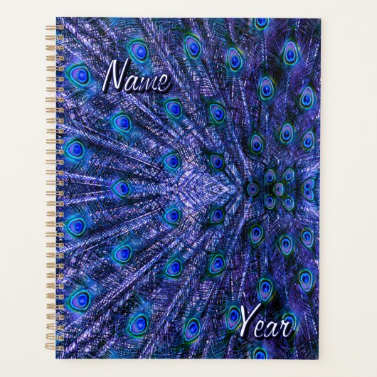 Paarse Peacock Feathers Custom Name Planner (Voorkant)