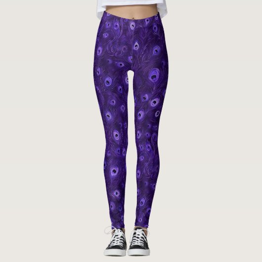Paarse Peacock Feathers Leggings (Voorkant)