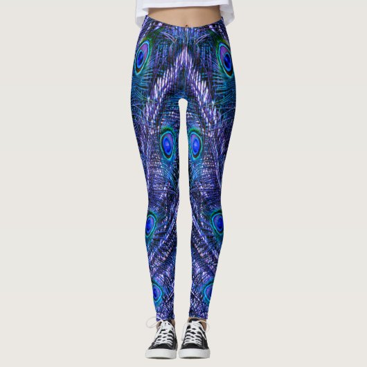 Paarse Peacock Feathers Leggings (Voorkant)