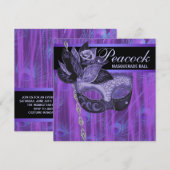 Paarse Peacock Feathers Masquerade Party Kaart (Voorkant / Achterkant)