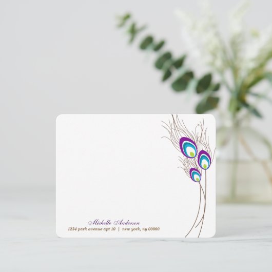 Paarse Peacock Feathers Platte Note Kaarten (Staand voorkant)