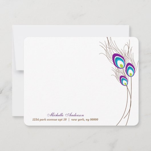 Paarse Peacock Feathers Platte Note Kaarten (Voorkant)