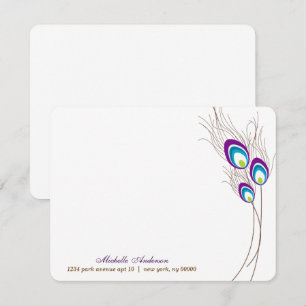 Paarse Peacock Feathers Platte Note Kaarten