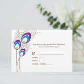 Paarse Peacock Feathers RSVP-kaarten RSVP Kaartje (Staand voorkant)