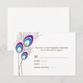 Paarse Peacock Feathers RSVP-kaarten RSVP Kaartje (Voorkant / Achterkant)