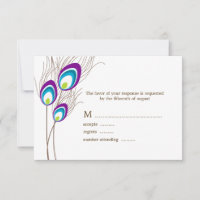 Paarse Peacock Feathers RSVP-kaarten