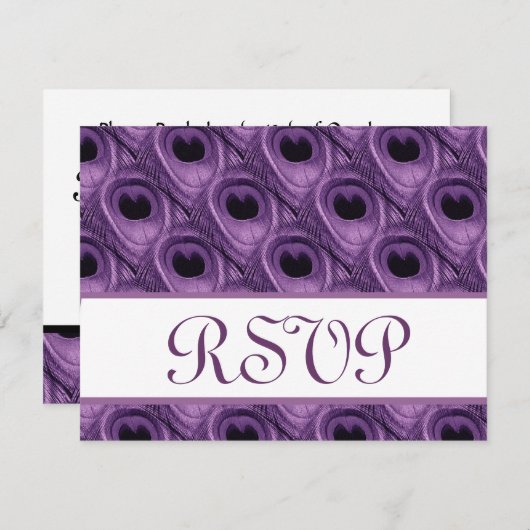 Paarse Peacock Feathers RSVP Weddenschapskaart (Voorkant / Achterkant)