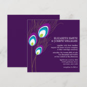 Paarse Peacock Feathers Wedding Kaart (Voorkant / Achterkant)