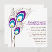 Paarse Peacock Feathers Wedding Kaart (Voorkant / Achterkant)