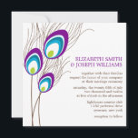 Paarse Peacock Feathers Wedding Kaart<br><div class="desc">De elegante en klassieke uitnodiging is voorzien van een prachtige vectorillustratie van paukveren op een diepe paarse achtergrond. Ideaal voor bruiloften,  vrijgezellenfeesten,  verjaardagsfeestjes,  zoete zestien feestjes en nog veel meer!</div>