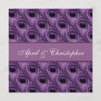 Paarse Peacock Feathers Wedding Square Uitnodiging