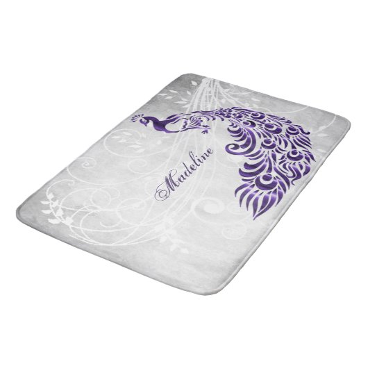 Paarse Peacock - Gepersonaliseerde Bath Mat (Gekanteld)