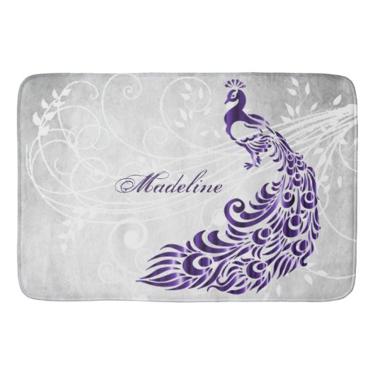 Paarse Peacock - Gepersonaliseerde Bath Mat (Voorkant)
