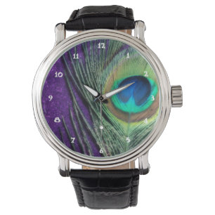 Paarse Peacock Horloge