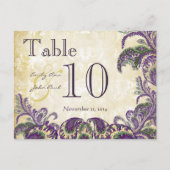 Paarse peacock-kleuren Paisley Weddenrolnummer Briefkaart (Achterkant)