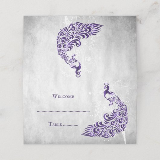 Paarse Peacock Leaf Vine Reception Place Card Plaatskaartje (Buitenkant ongevouwen)