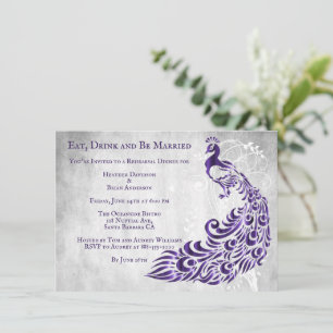 Paarse Peacock Leaf Vine Rehearsal Dinner Invite Kaart