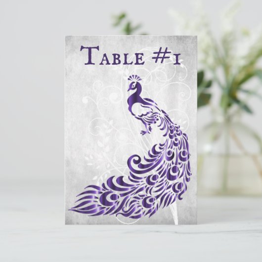Paarse Peacock Leaf Vine Table Kaart (Staand voorkant)