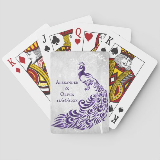 Paarse Peacock Leaf Vine Wedding Favor Card Deck Pokerkaarten (Achterkant)