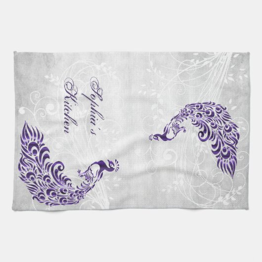 Paarse Peacock - Persoonlijke keukenhanddoeken (Horizontaal)