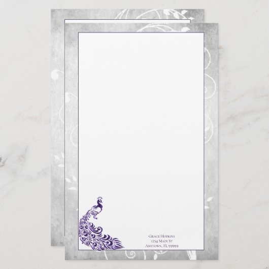 Paarse Peacock Stationery Briefpapier (Voorkant / Achterkant)