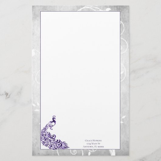 Paarse Peacock Stationery Briefpapier (Voorkant)