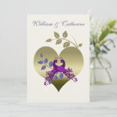 Paarse Peacock Tortelduifjes Weddenschap Kaart (Staand voorkant)