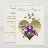 Paarse Peacock Tortelduifjes Weddenschap Kaart (Voorkant / Achterkant)
