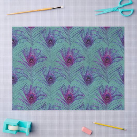 Paarse Peacock-veren op Blauwgroen ontkoppeling Tissuepapier (Craft)