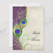 Paarse Peacock veren Waterverf Vintage bruiloft Kaart (Achterkant)