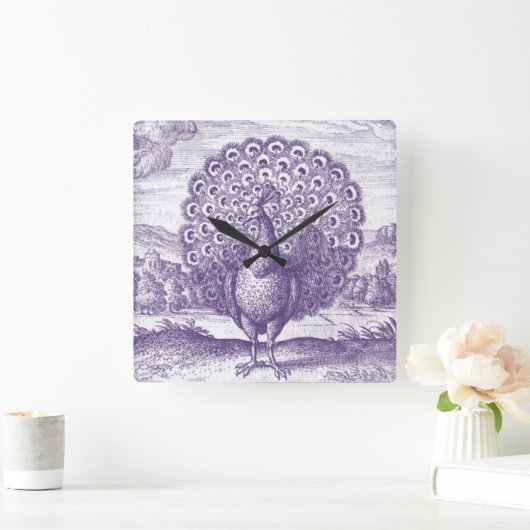  Paarse Peacock Vierkante Klok (Huis)