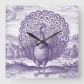  Paarse Peacock Vierkante Klok (Voorkant)