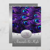 Paarse Peacock Wedding Invitations 4,5 x 6,25 inch Kaart (Voorkant / Achterkant)