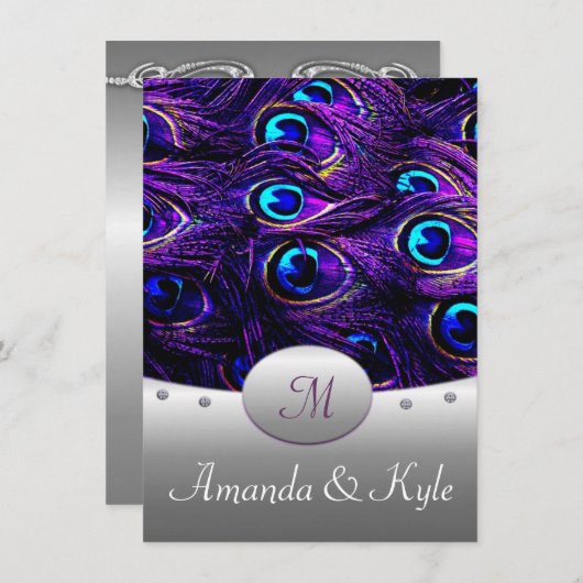 Paarse Peacock Wedding Invitations 4,5 x 6,25 inch Kaart (Voorkant / Achterkant)