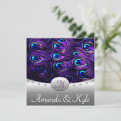 Paarse Peacock Wedding Invitations Kaart (Staand voorkant)