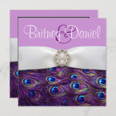 Paarse Peacock Wedding Invitations Kaart (Voorkant / Achterkant)