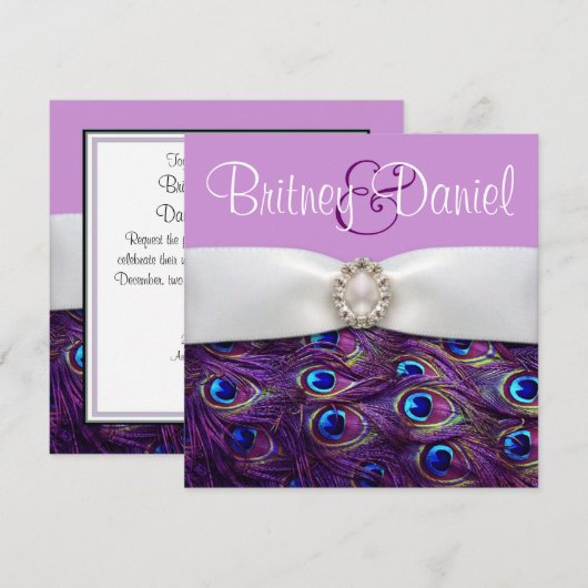 Paarse Peacock Wedding Invitations Kaart (Voorkant / Achterkant)