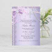 Paarse  Pearl Bow Eerste Heilige Communie Kaart (Staand voorkant)