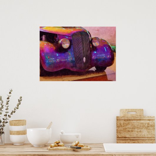 Paarse Pearl Classic Car Front-Poster Poster (Keuken)