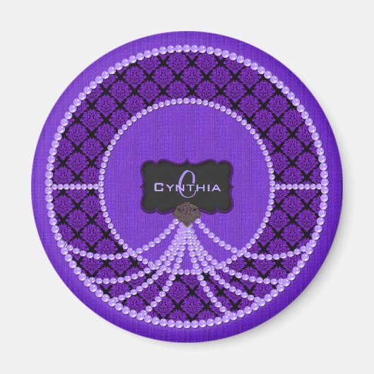 Paarse Pearl Damask-Round Magnet (Voorkant)