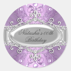 Paarse Pearl & Diamond Damask Verjaardag Sticker