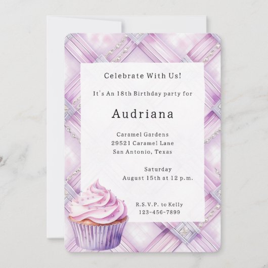 Paarse Pearl Pink Cupcake Verjaardag Kaart (Voorkant)