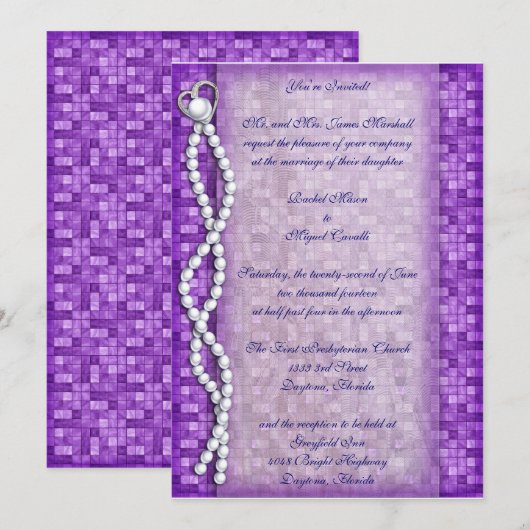 Paarse Pearl-uitnodigingen Kaart (Voorkant / Achterkant)