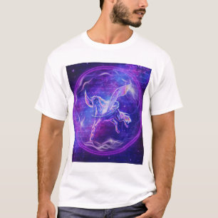 Paarse Pegasus Neon Gevleugeld Paard Sterrenstel T-shirt