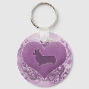 Paarse Pembroke Welsh Corgi Valentijn Sleutelhanger